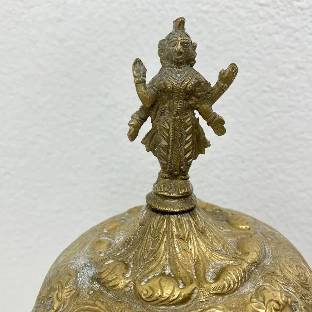 Vintage Hindu Goddess Laxmi Large Brass Pot & Lid Prosperity Abundance Light